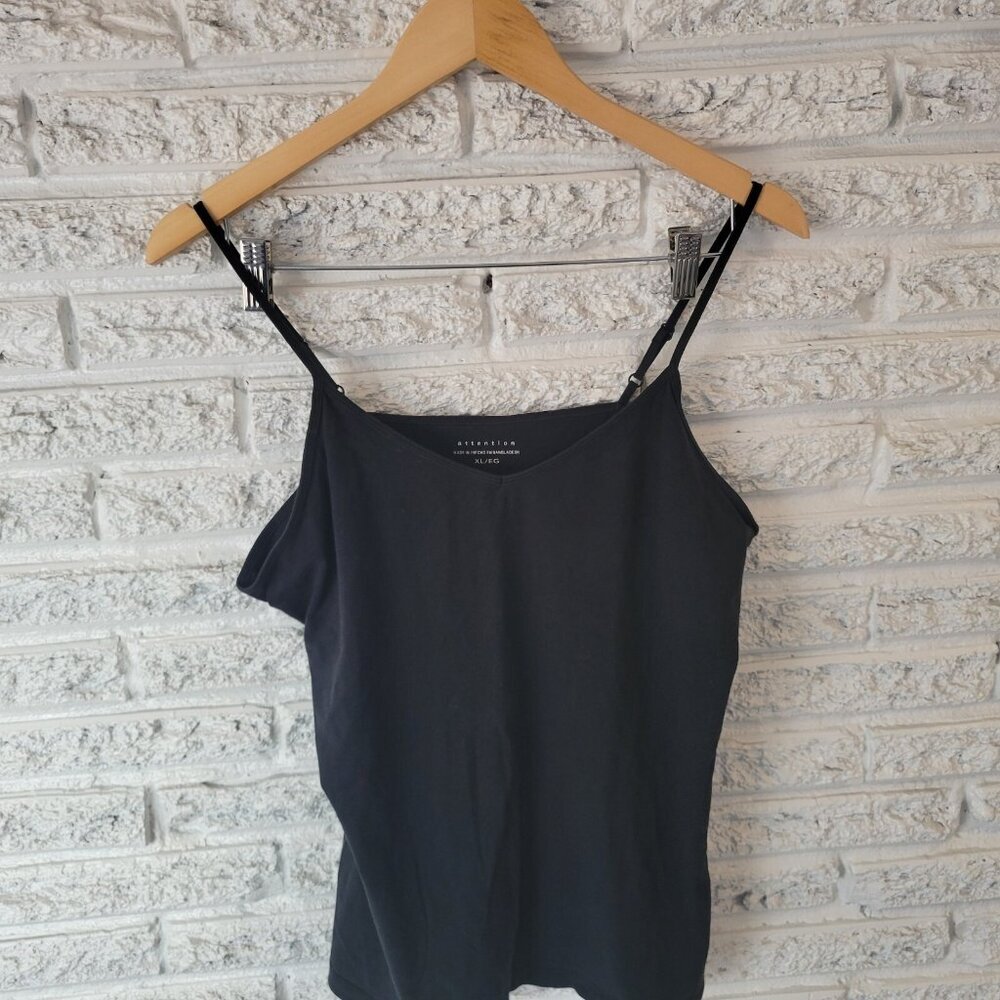 Attention XL Black Cami Top Womens V-Neck Adjustable Strap Cotton Blend BLA28E - Picture 3 of 8